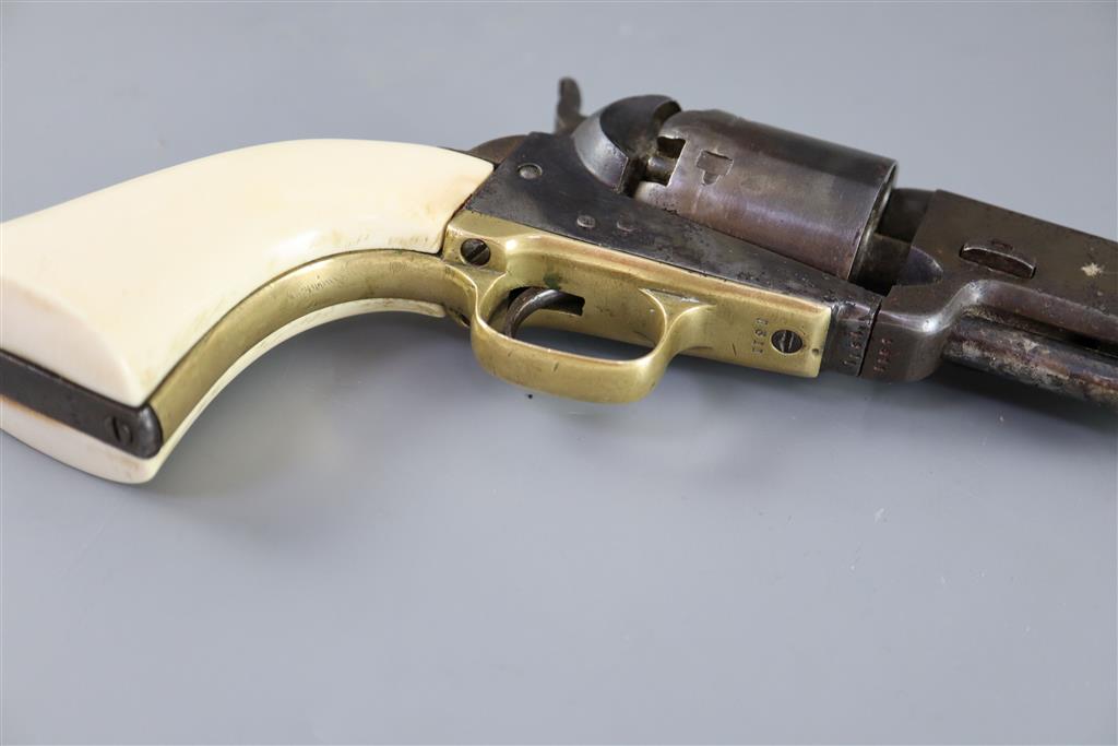 A Colt London 1851 Percussion Cap Navy Revolver, No. 1811 with ivory grip, length 13in.